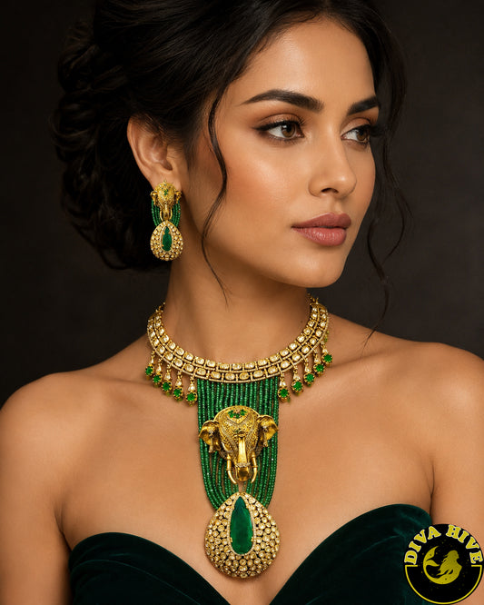 Maharani 22K Gold Plated Moissanite Elephant Necklace