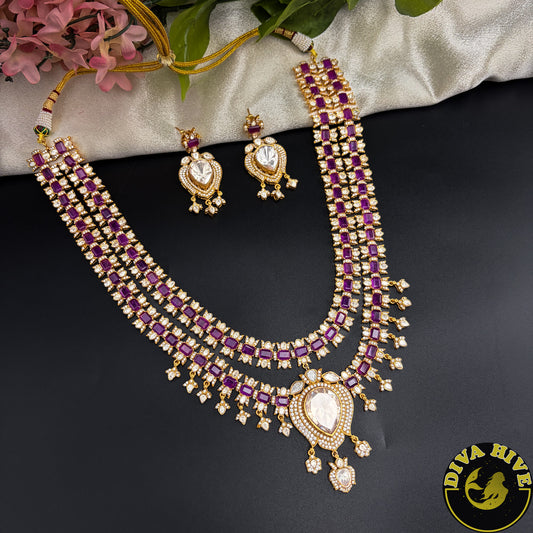 Pashmina Two Layered Moissanite Doublet Necklace Set