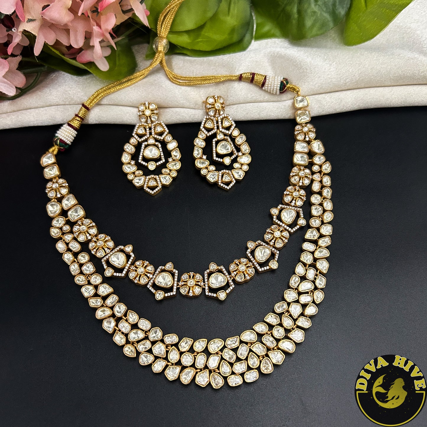 Haanya 22K Gold Plated Moissanite Bridal/Semi Bridal Choker - Necklace -1 GM Gold, Diva Exclusive, Green, moissanite, Necklace - Divahive