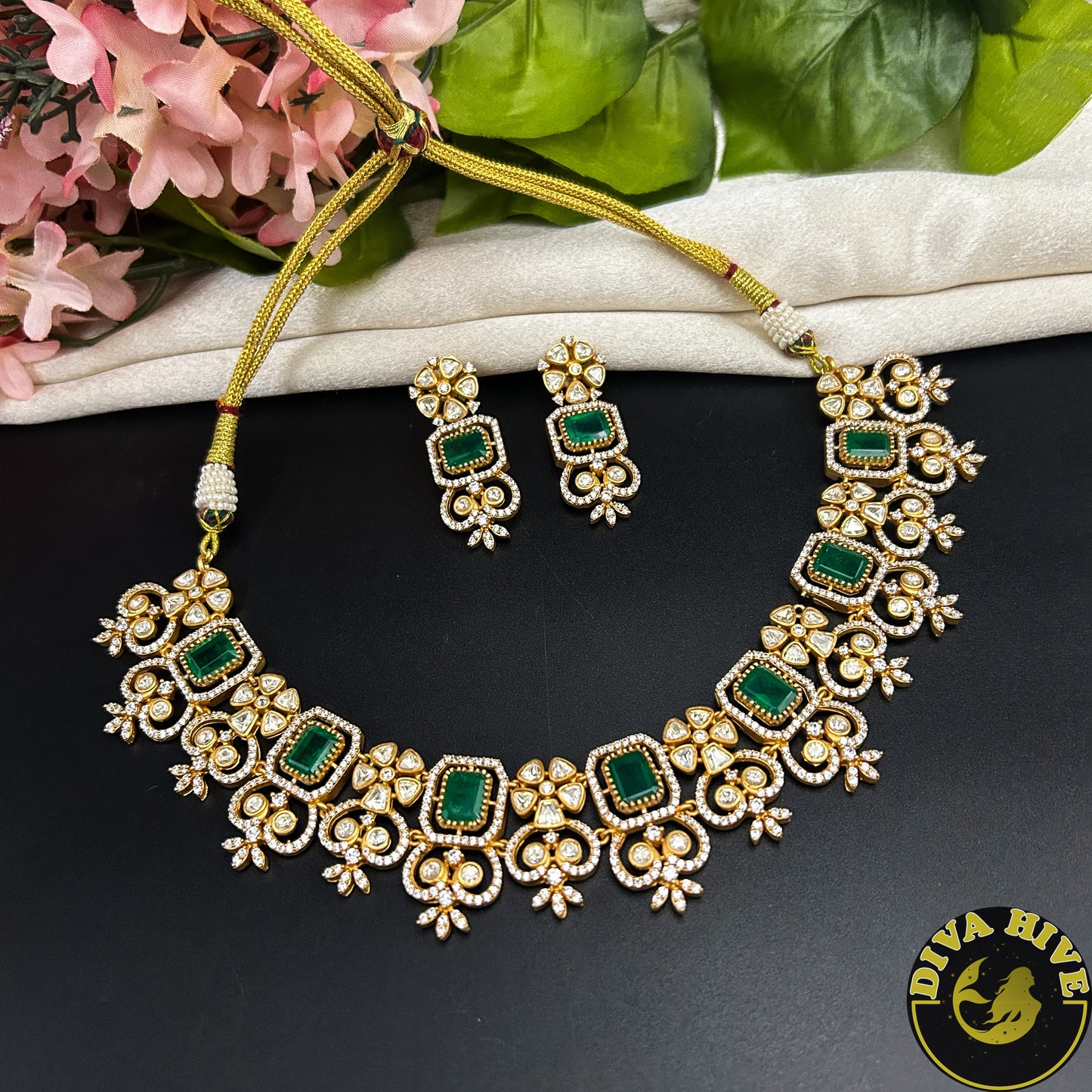 Panaah 22k Gold Plated Real moissanite Necklace