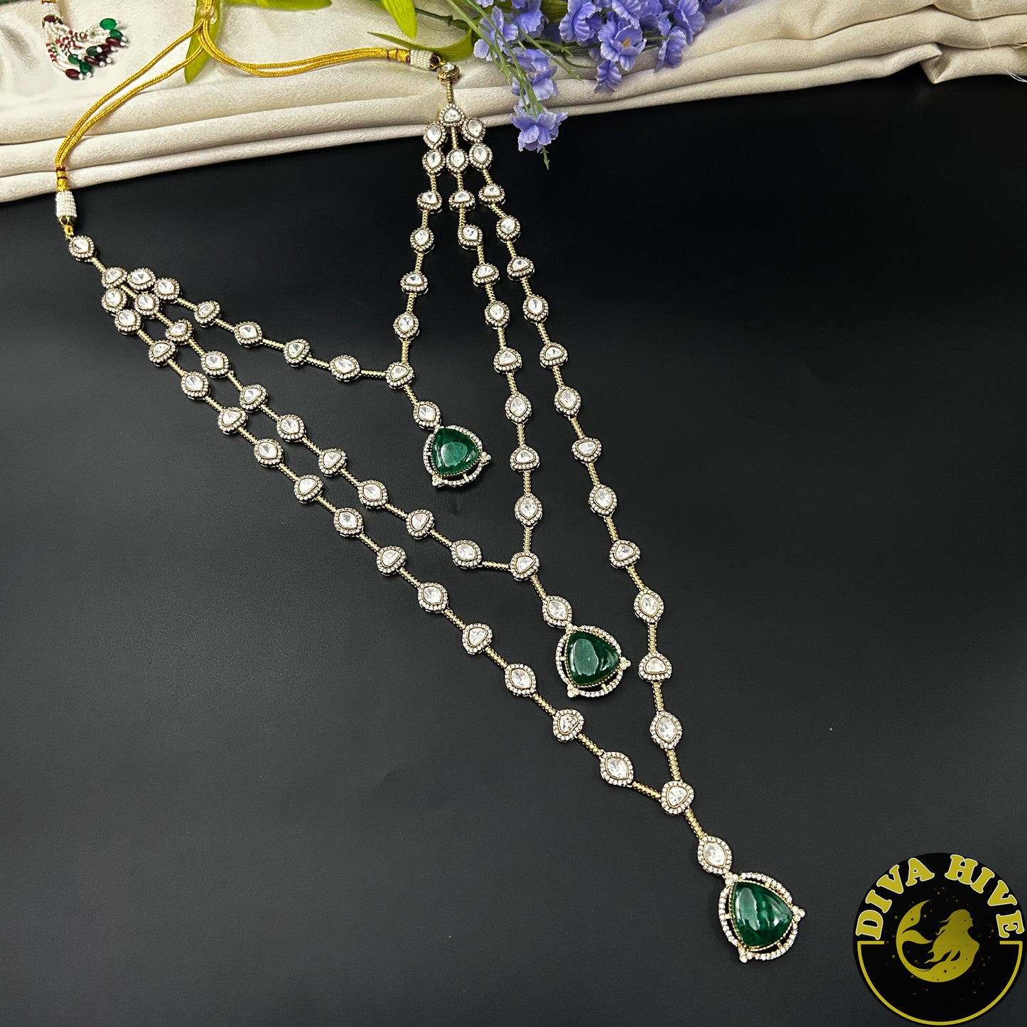 Maharani Moissanite Long Statement Necklace - Necklace -Diva Exclusive, Doublet, Kundan, moissanite, Necklace - Divahive