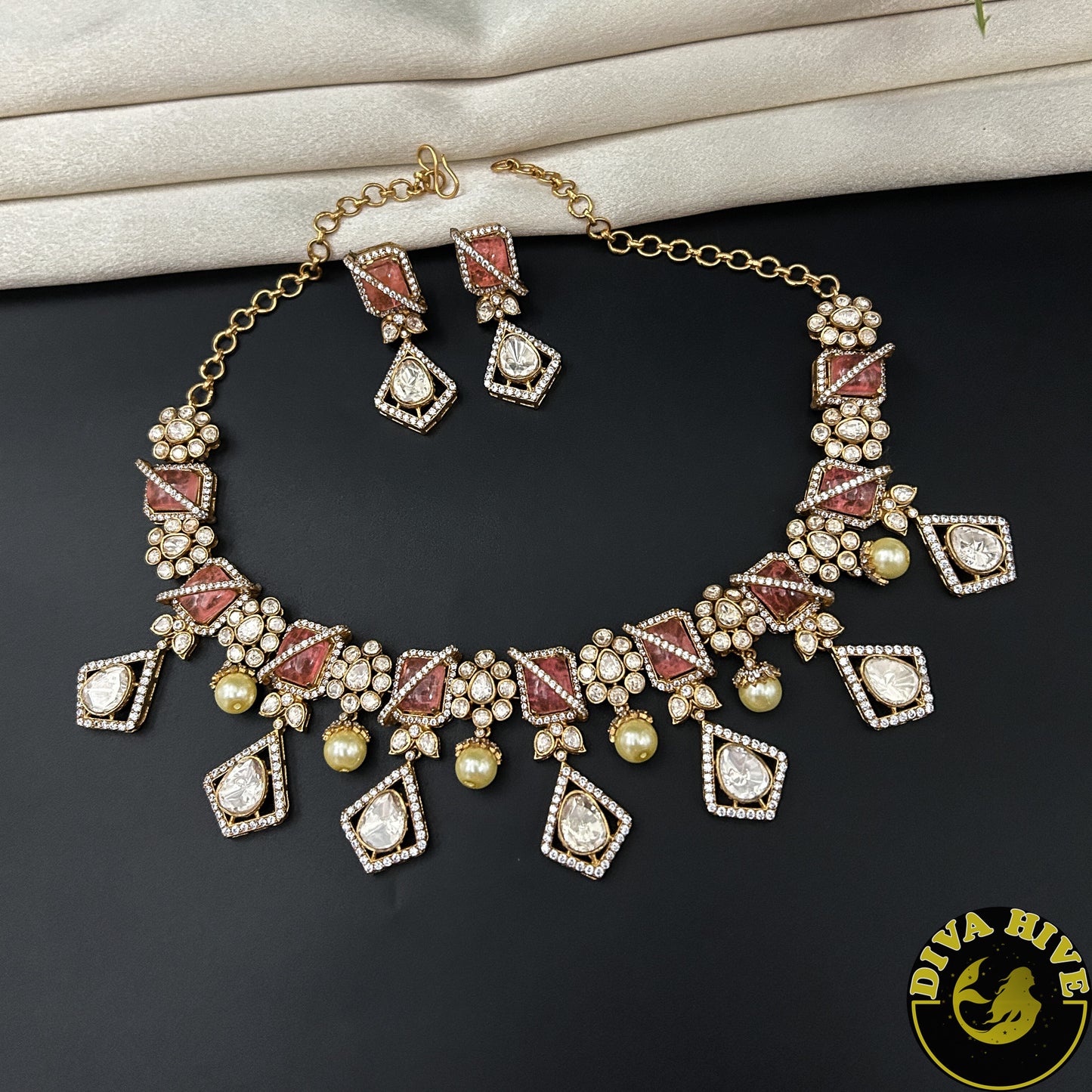 Pashmina Moissanite Doublet Necklace - Necklace -Diva Exclusive, Doublet, featured, Kundan, moissanite, Necklace - Divahive