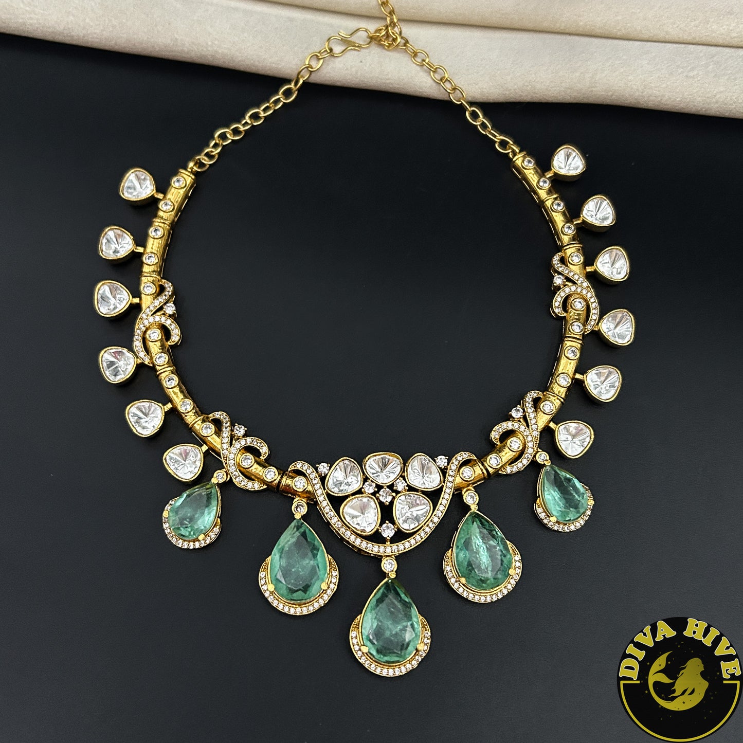 Zoha Moissanite and Doublet Necklace - Necklace -Diva Exclusive, Doublet, Kundan, moissanite, Necklace - Divahive
