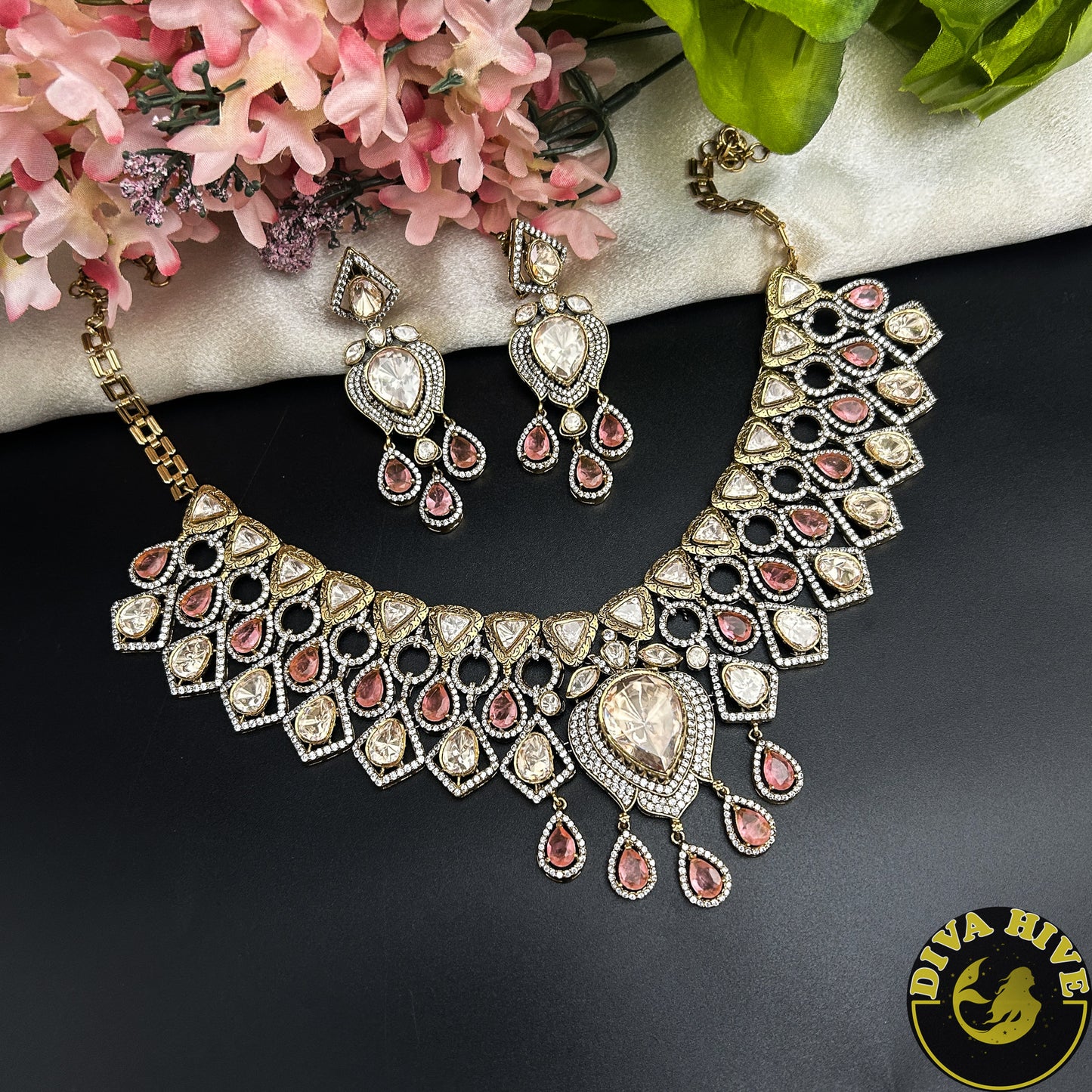 Pashmina Moissanite Polki Necklace Set /Design-1