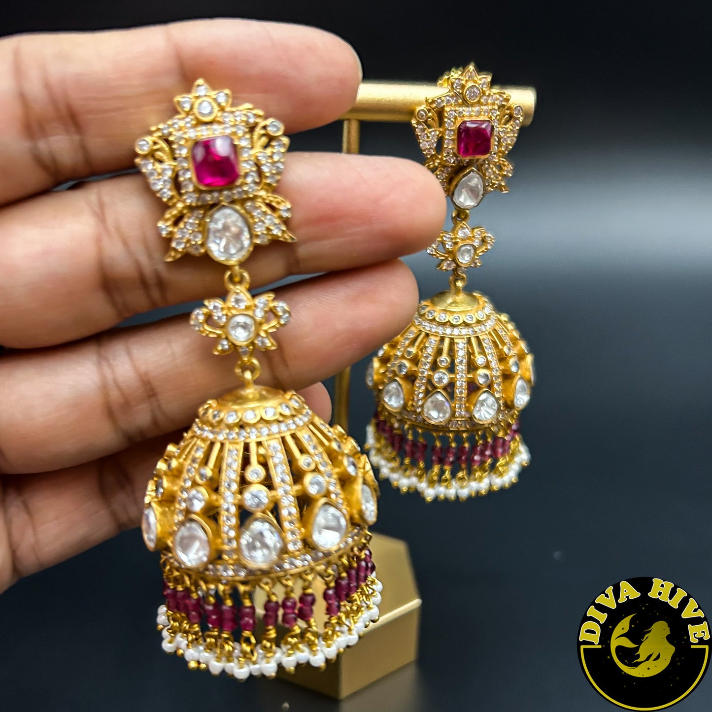 Moissanite Statement Jhumka | Designer Jhumka | Diva Exclusive Premium Jhumka - Earring -Diva Exclusive, Doublet, Earring, moissanite - Divahive