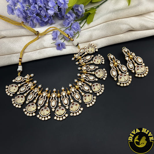 Noor 24K Gold Plated Moissanite Doublet Necklace - Necklace -1 GM Gold, Diva Exclusive, Green, moissanite, Necklace - Divahive