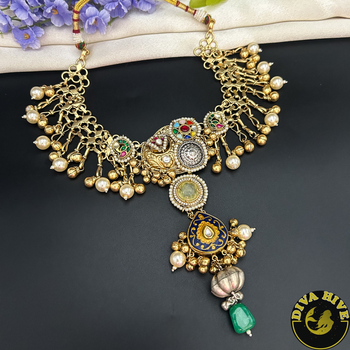 Veera Long Fusion Necklace | Silver Statement Necklace | Diva Exclusive Necklace