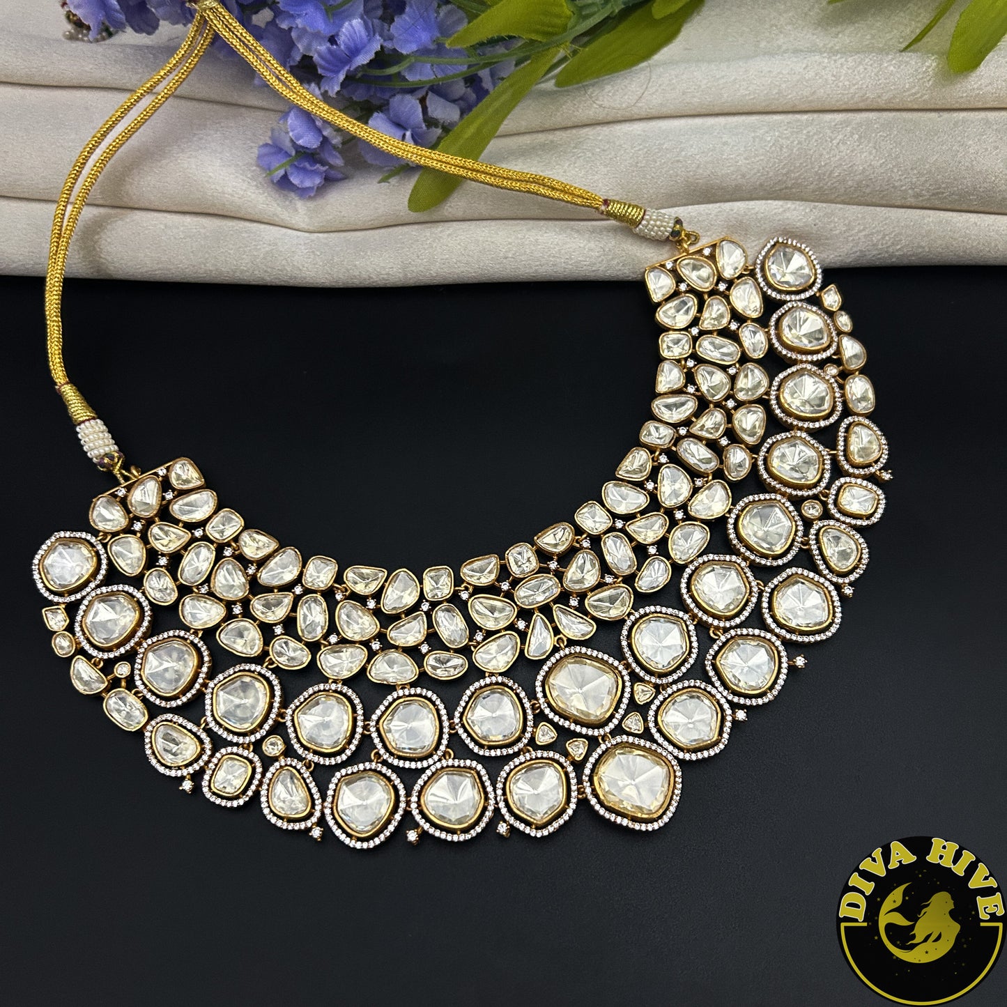 Kaynaat 22K Gold Plated Real Moissanite Bridal / Semi Bridal Necklace Set
