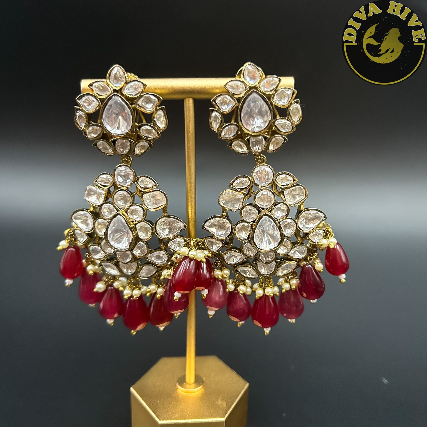Moissanite Statement Earring | Diva Exclusive Earring | Designer Earring - Earring -Diva Exclusive, Earring, Kundan, moissanite - Divahive