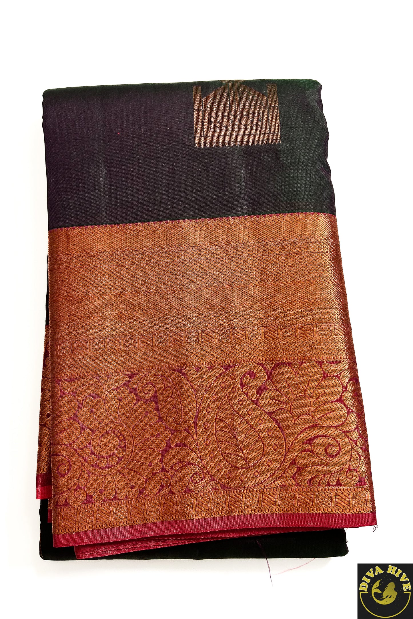 Black Kanjivaram Silk Saree | Handwoven Authentic Silk Saree | Silk Saree with Gold Jari - Saree -Saree, Silk - Divahive