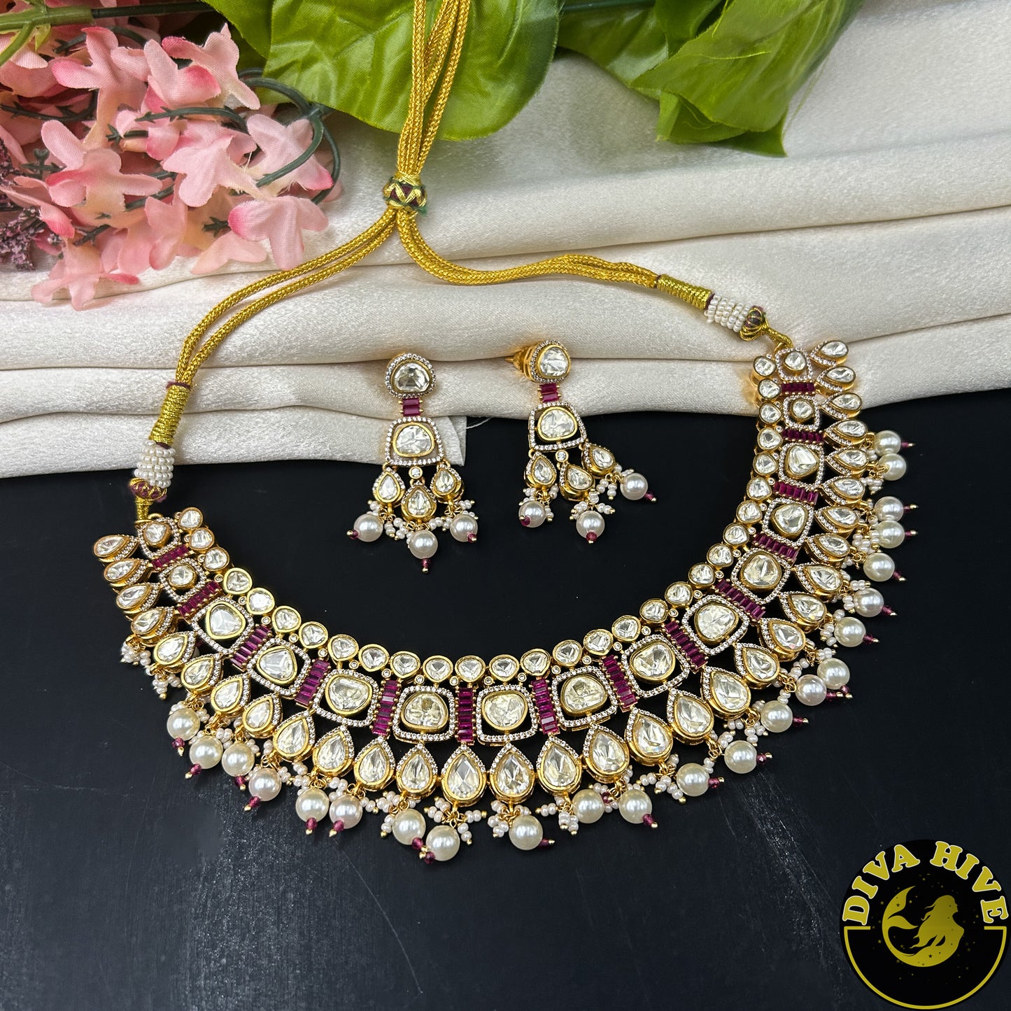 Malika 24K Gold Plated Moissanite Necklace Set