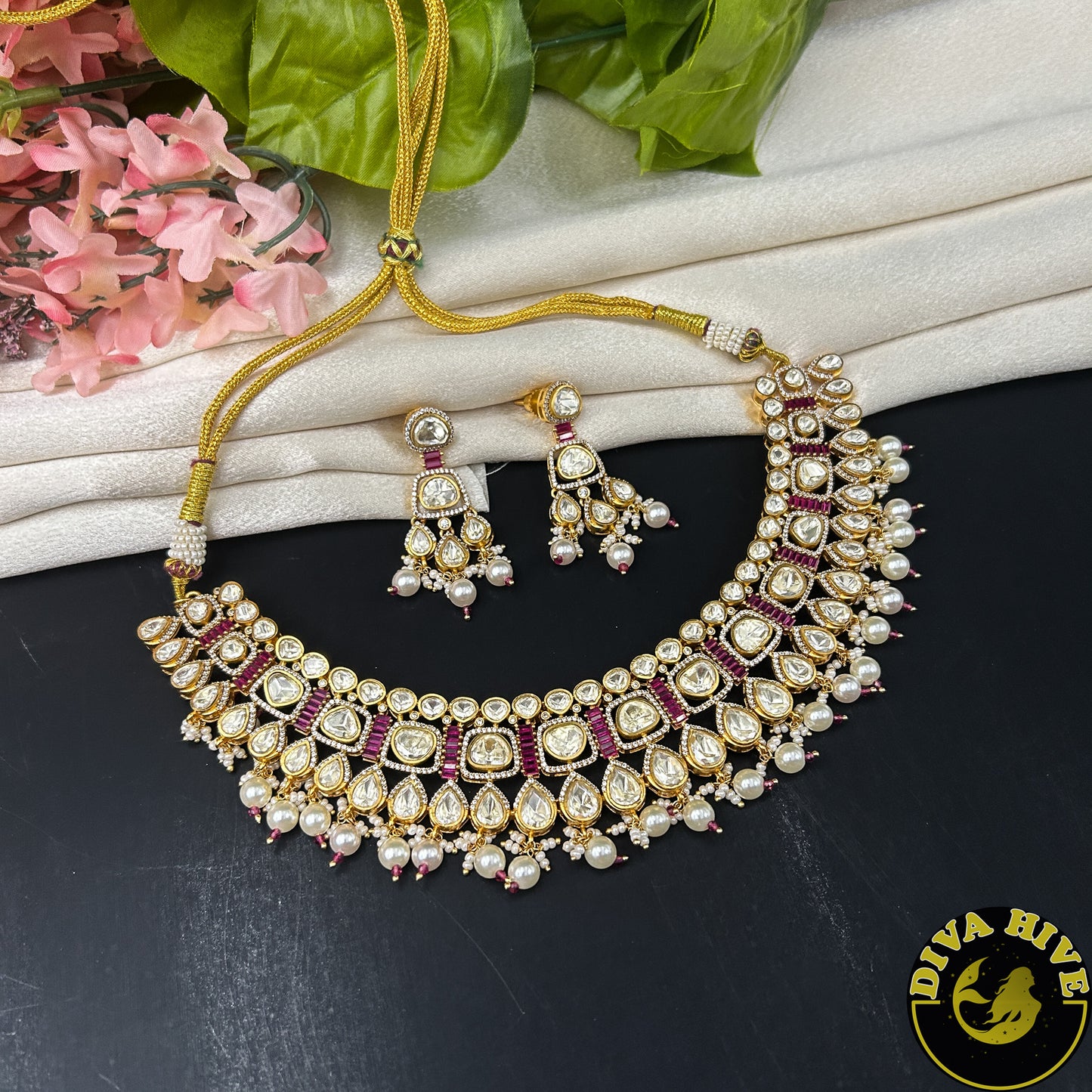 Malika 24K Gold Plated Moissanite Necklace Set