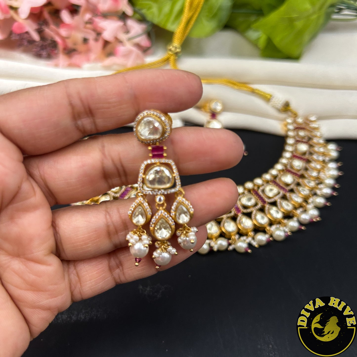 Malika 24K Gold Plated Moissanite Necklace Set