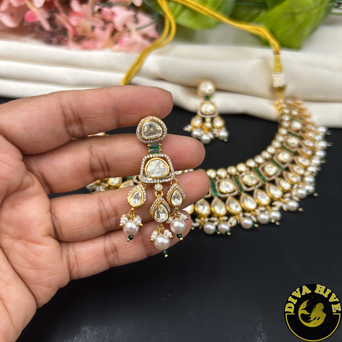 Malika 24K Gold Plated Moissanite Necklace Set
