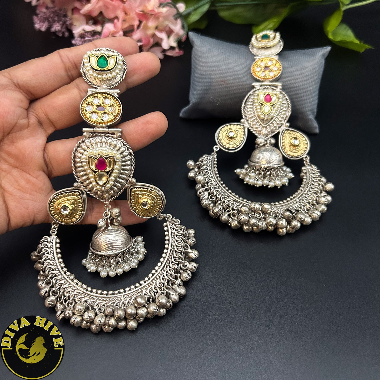 Aarzoo Silver Fusion Earring - Earring -Diva Exclusive, Doublet, Earring, featured, Fusion - Divahive