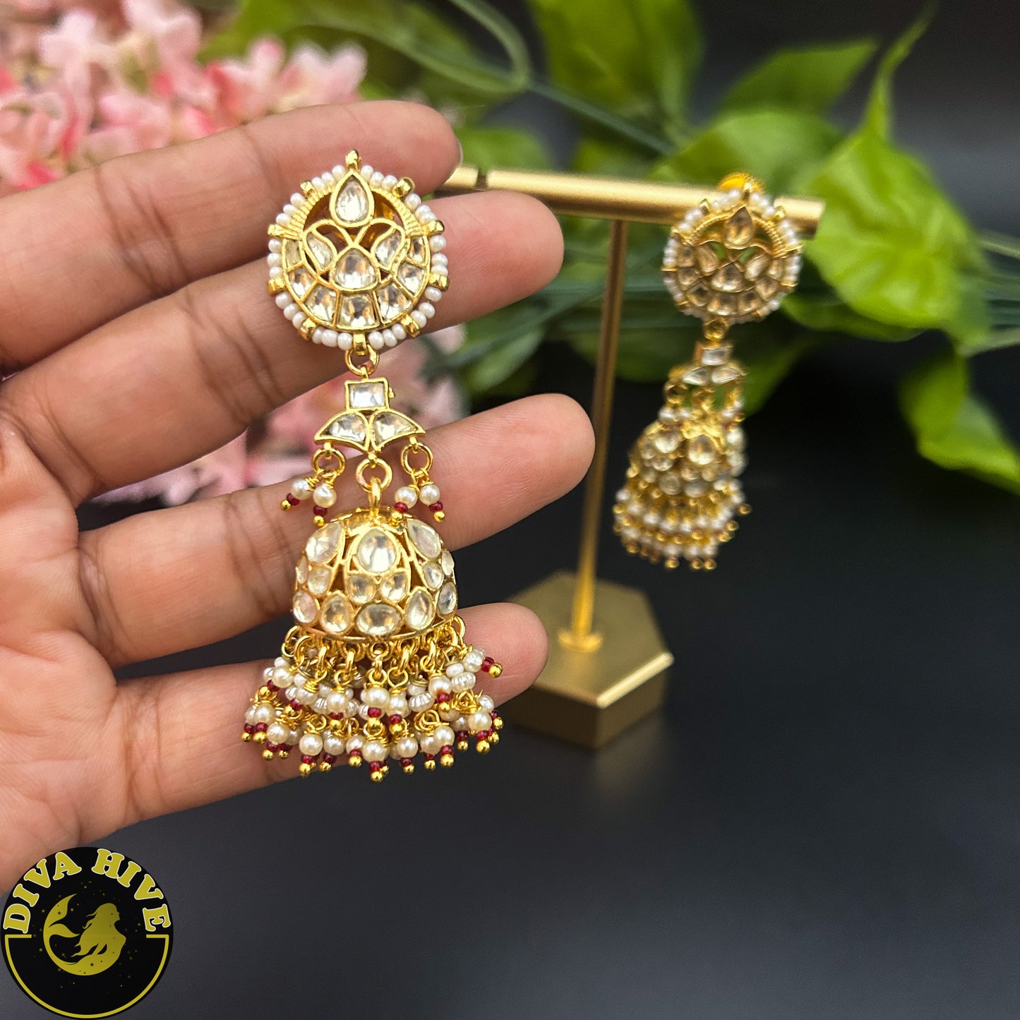 Chaahat Pachi Kundan Jhumka - -Earing, Earring, Jhumka, Kundan, pachi kundan - Divahive