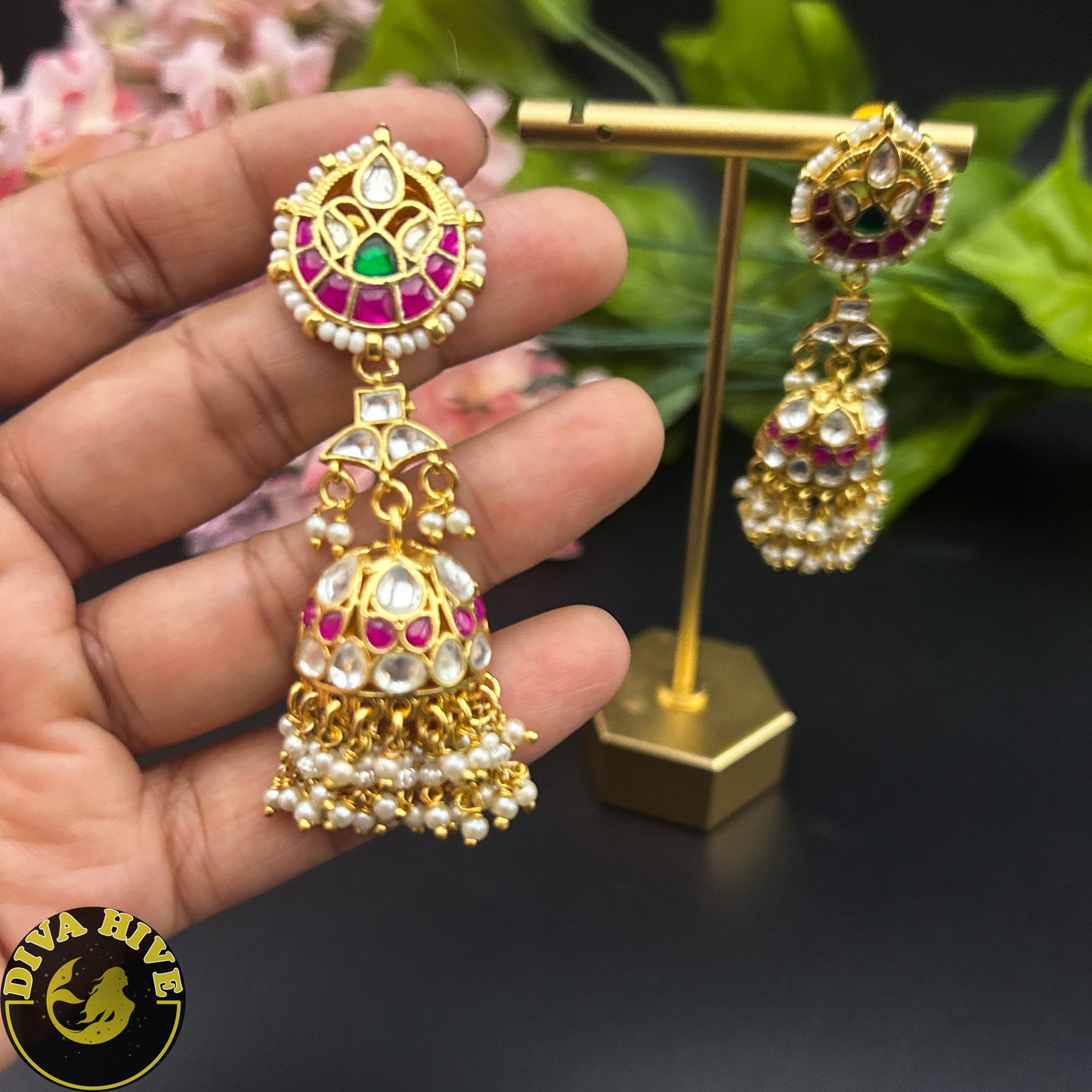 Chaahat Pachi Kundan Jhumka - -Earing, Earring, Jhumka, Kundan, pachi kundan - Divahive