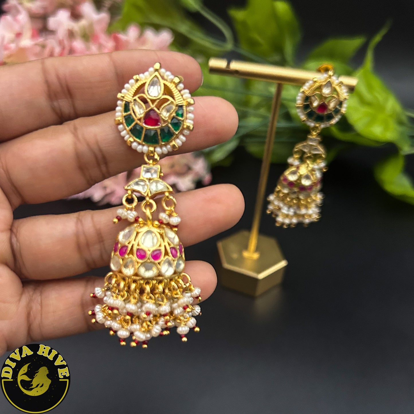 Chaahat Pachi Kundan Jhumka - -Earing, Earring, Jhumka, Kundan, pachi kundan - Divahive