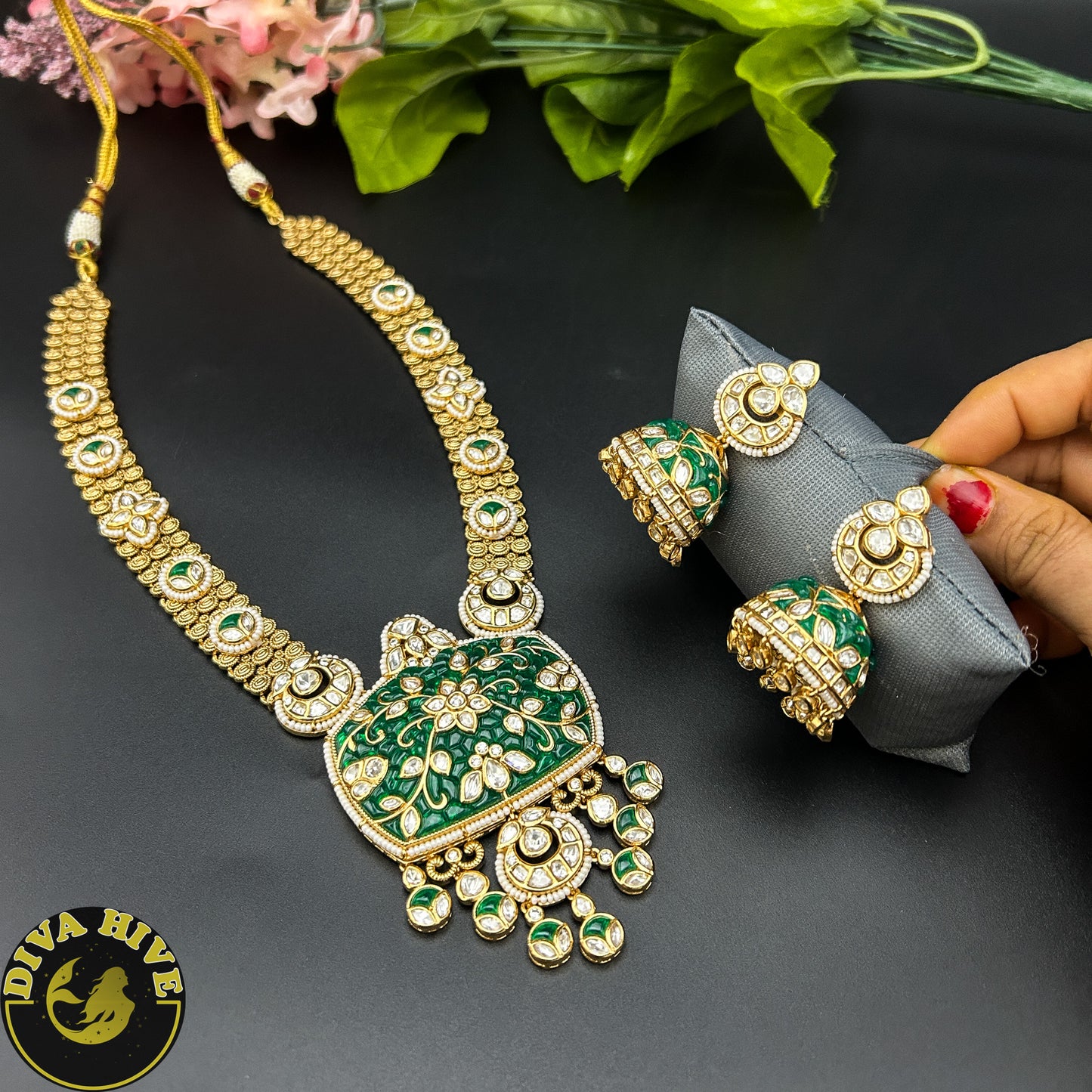 Maahi Gold Plated Pachi Necklace - Necklace -Diva Exclusive, Doublet, featured, Kundan, moissanite, Necklace - Divahive