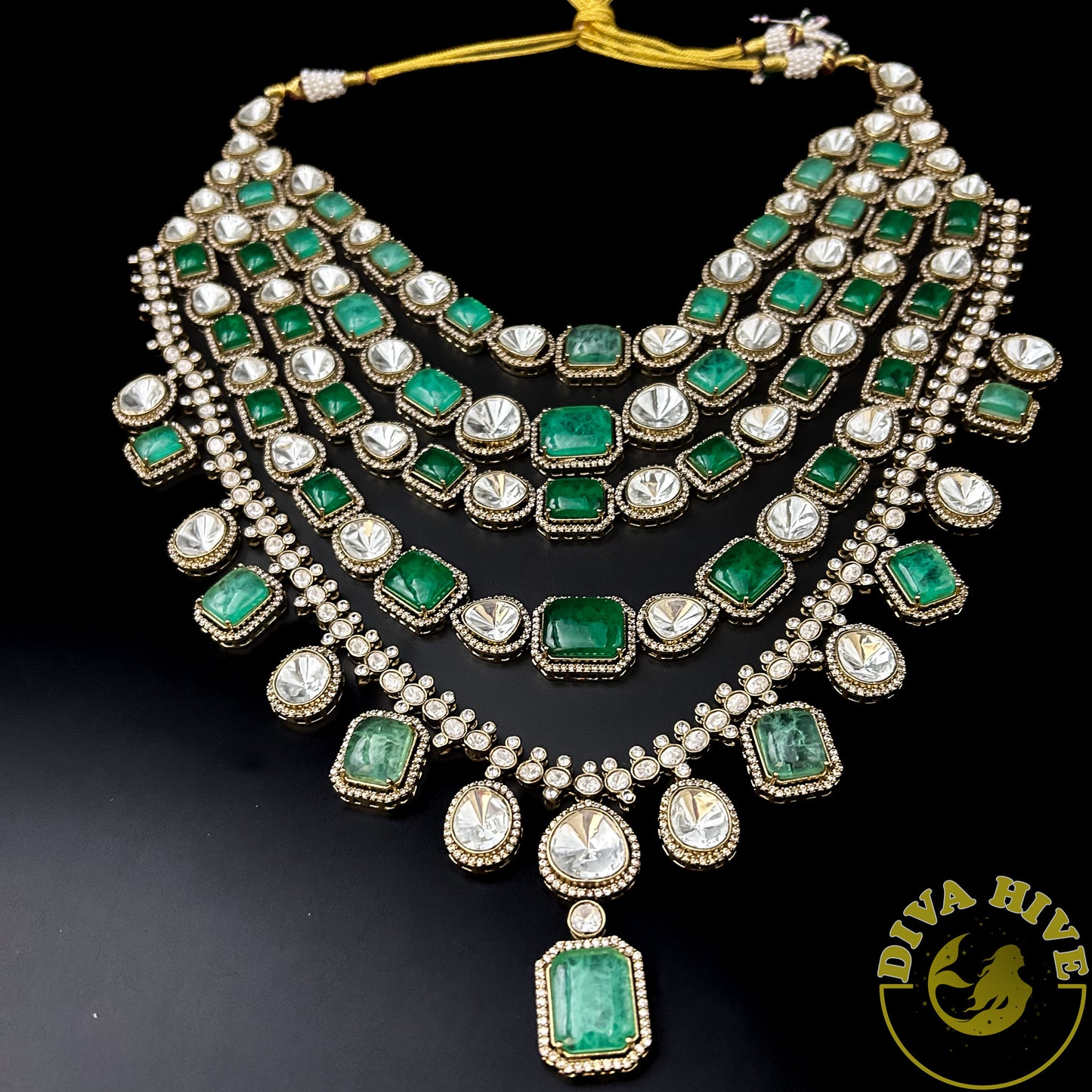 Parineeti Chopra wedding | Bollywood Wedding Bridal Set | Multi tiered uncut Necklace set - Necklace -Bridal, Diva Exclusive, Doublet, featured, moissanite, Necklace, Polki, semi bridal - Divahive