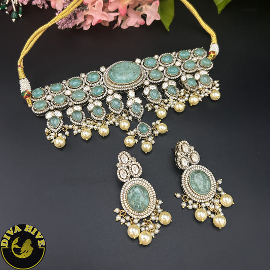 Chaahat Moissanite Doublet Choker - Necklace -Bridal, Diva Exclusive, featured, moissanite, Necklace - Divahive