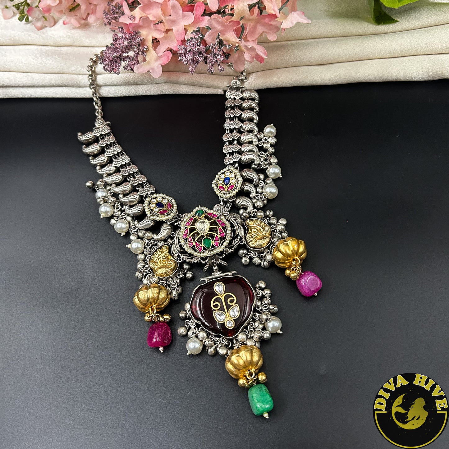 Kaaya Long Fusion Necklace | Silver Statement Necklace