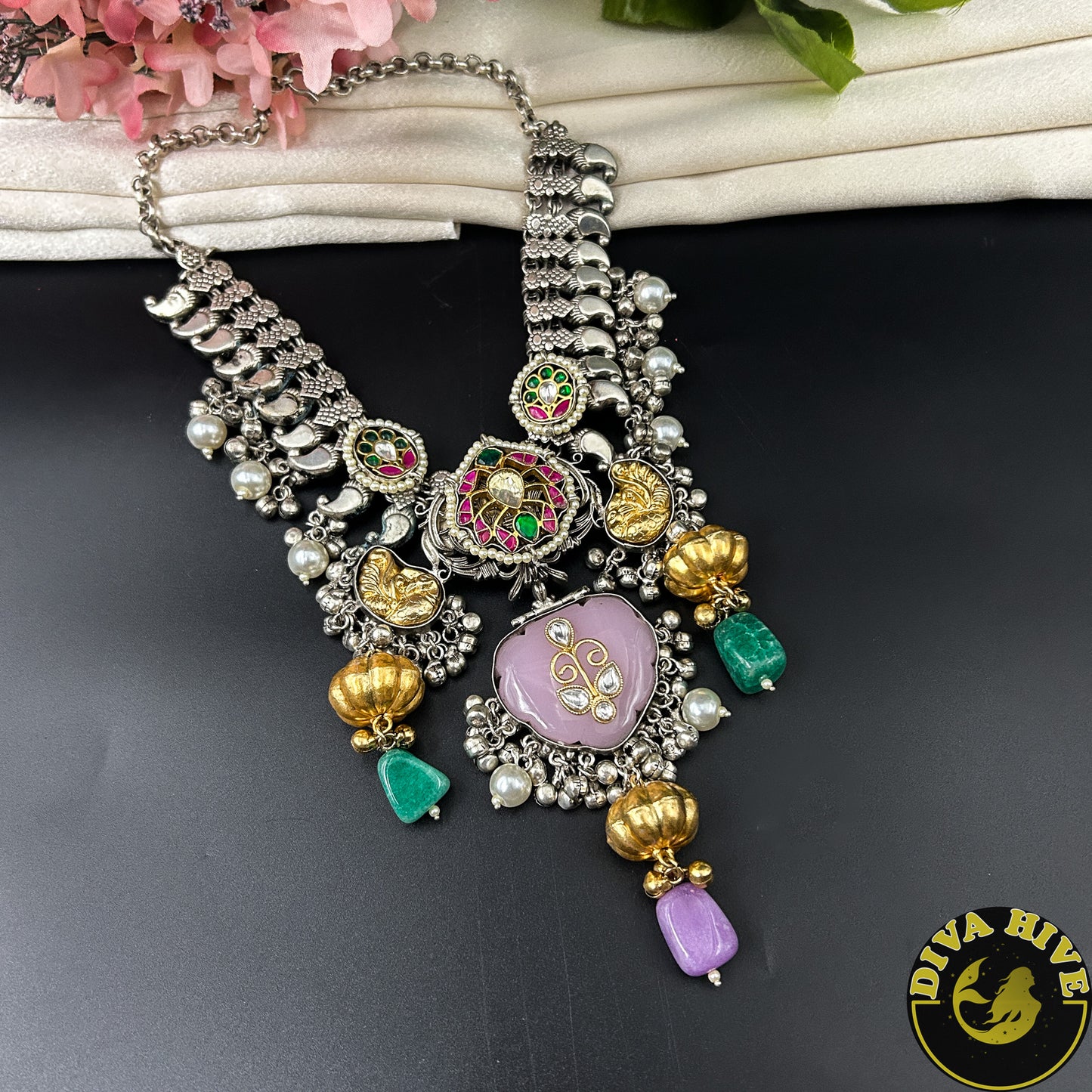 Kaaya Long Fusion Necklace | Silver Statement Necklace