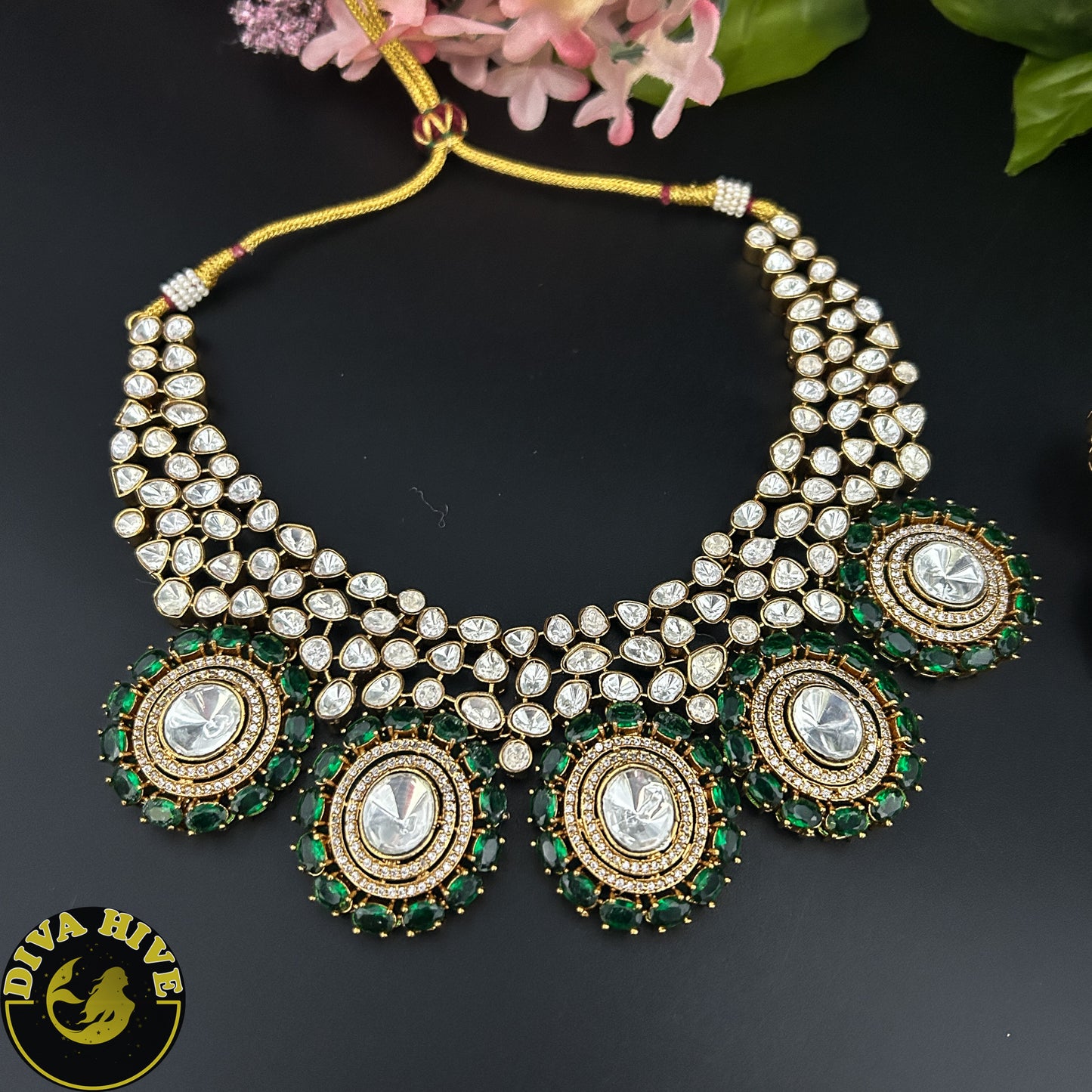 Pashmina Moissanite Necklace - Necklace -Diva Exclusive, Doublet, featured, Kundan, moissanite, Necklace - Divahive
