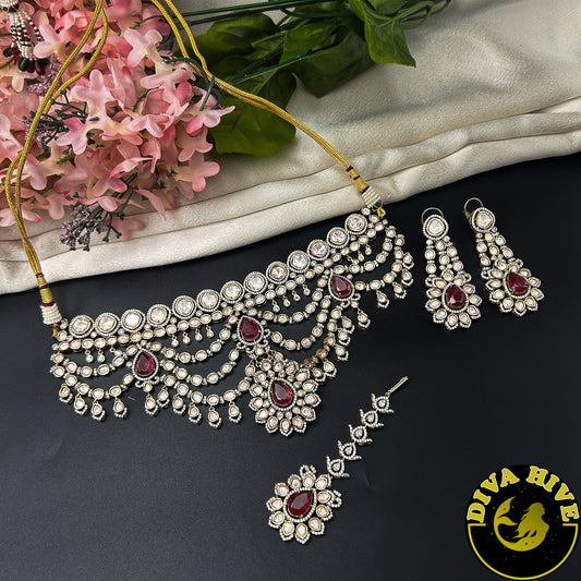 Padma Moissanite Bridal/Semi Bridal Choker - Necklace -Diva Exclusive, featured, moissanite, Necklace - Divahive