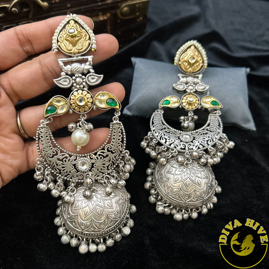 Dera Long Jhumka - Earring -925Silver, Diva Exclusive, Earring, Fusion, Silver - Divahive