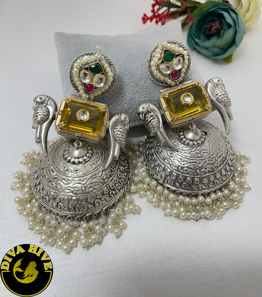 Bird Dreaming jJhumka | Diva Exclusive Jhumka | Silver Jhumka - Earring -925Silver, Diva Exclusive, Earing, Earring, Fusion - Divahive