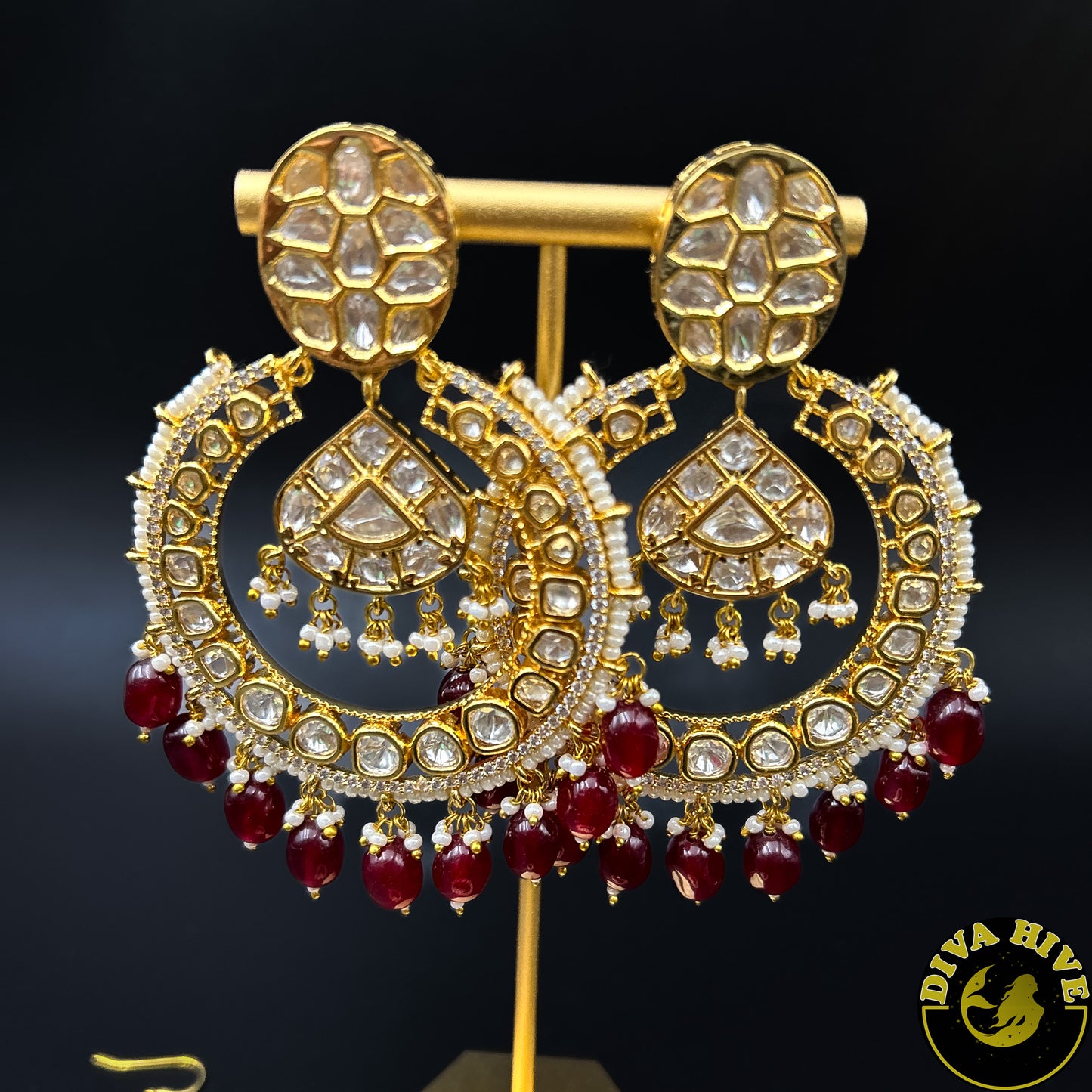 Gorgeous Chaandbali with Maangtikka - Earring -Earing, Earring, Kundan - Divahive