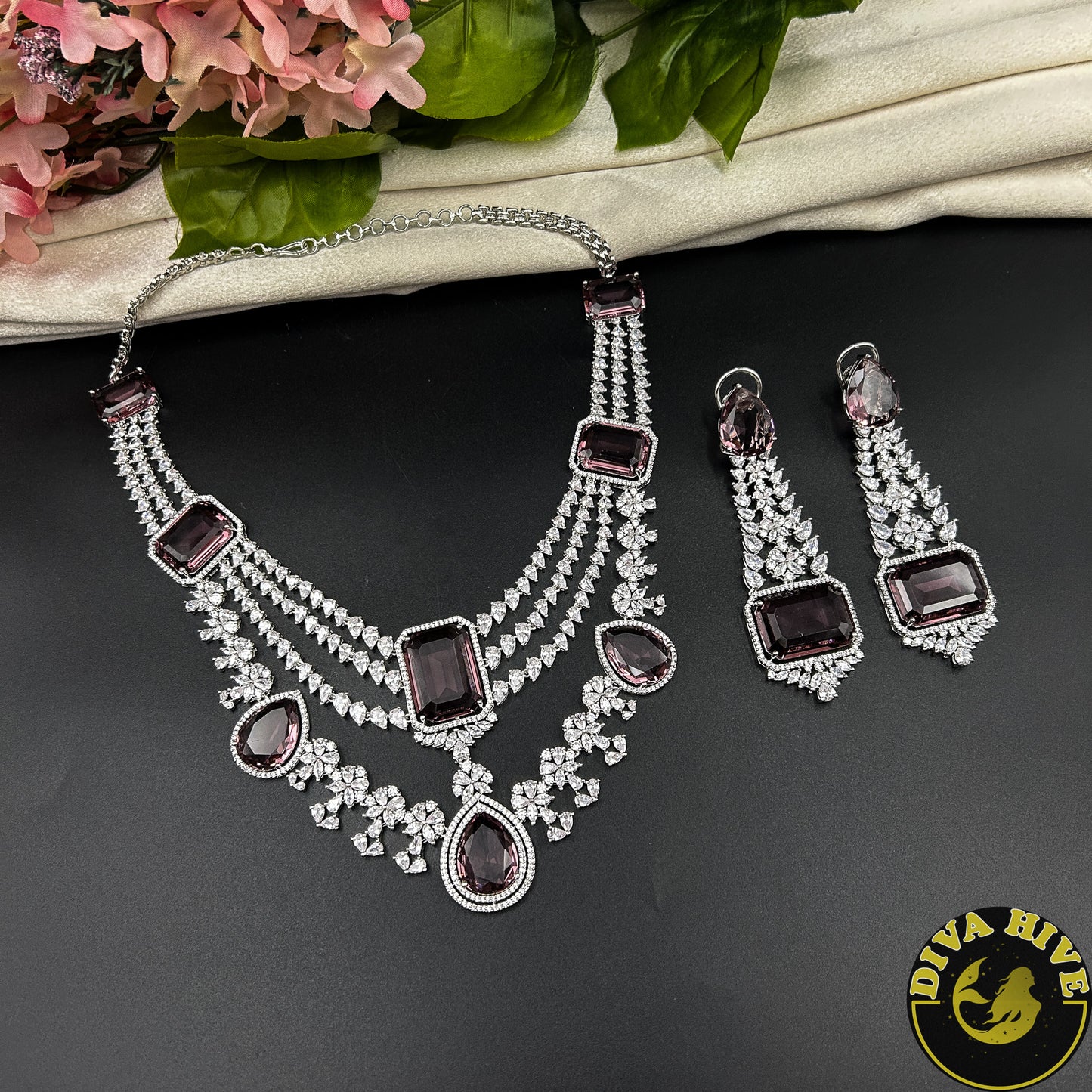 Sneh AD/CZ and Doublet Layered Necklace