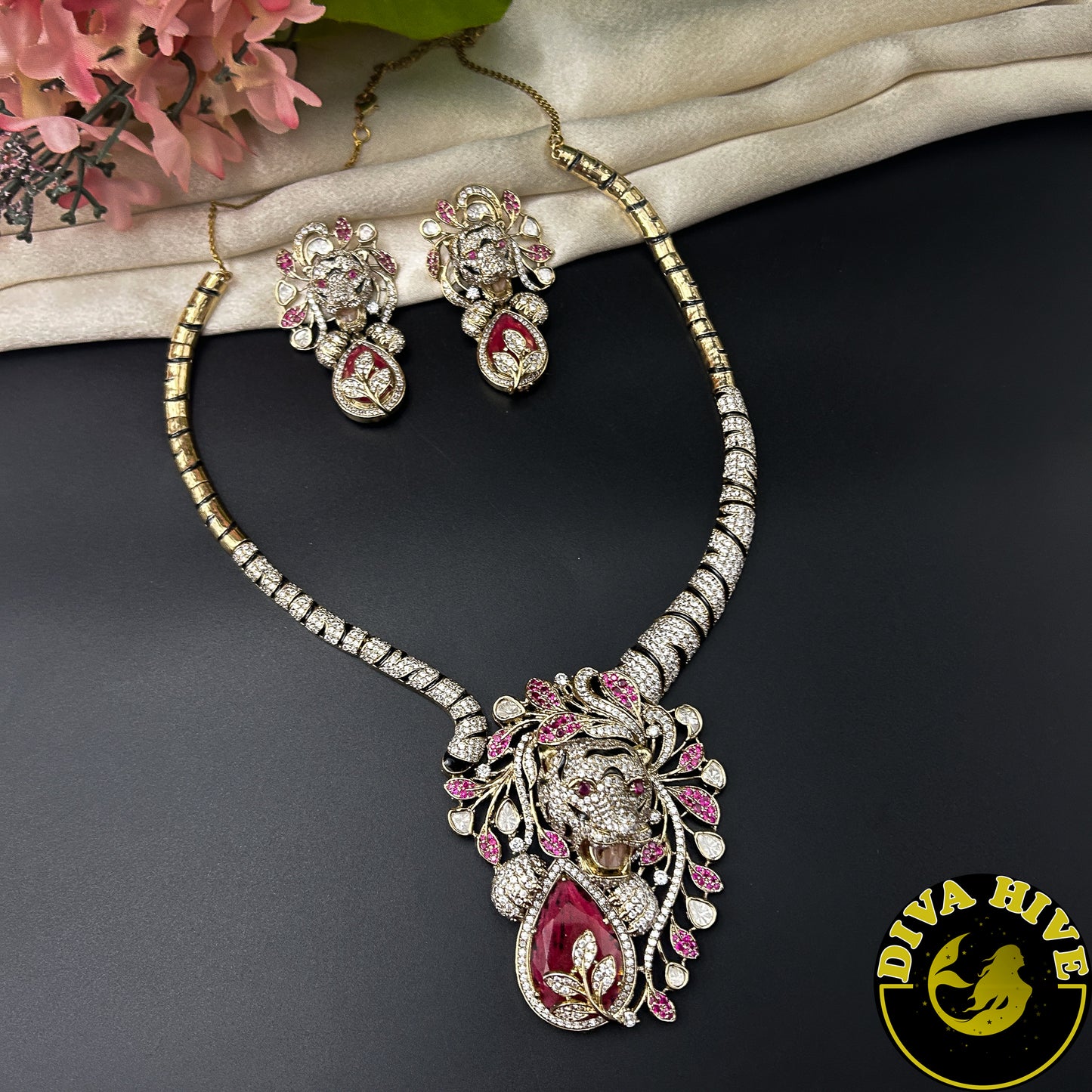 Kaynaat AD/CZ Lion Hasli Style Necklace