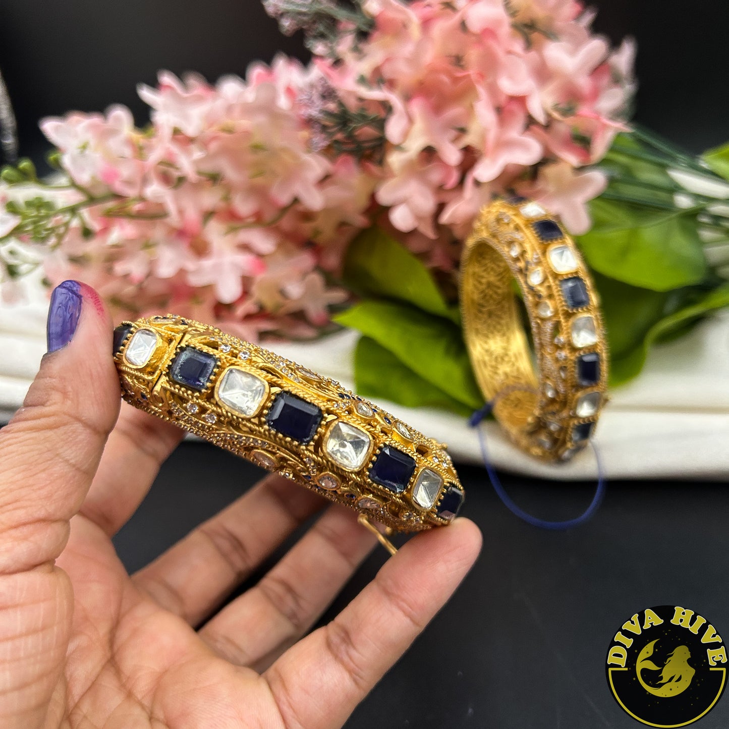 Gold Finish Moissanite Bangle | Diva Exclusive Bangle