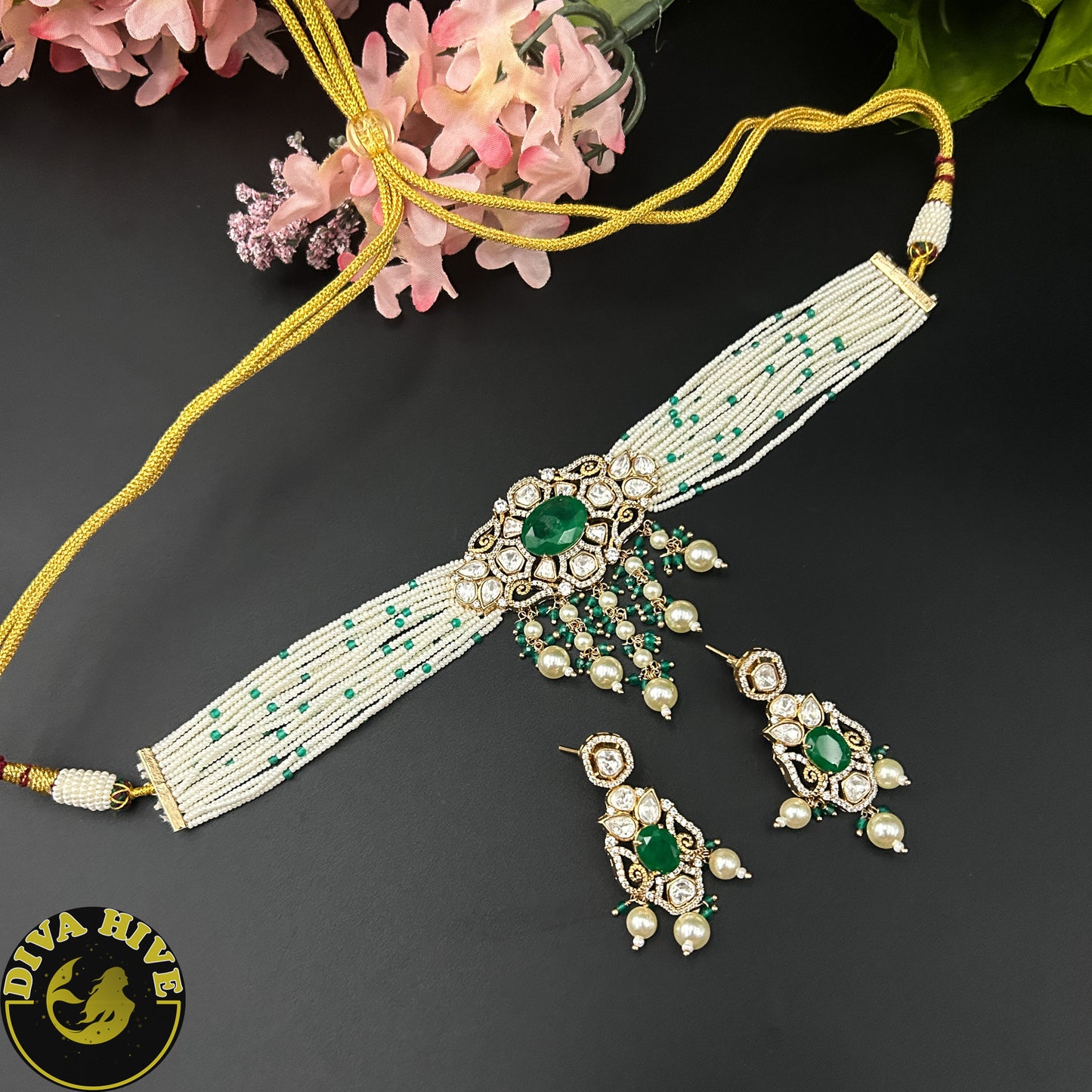 Padmini Moissanite Chic Choker - Necklace -Diva Exclusive, featured, Kundan, moissanite, Necklace - Divahive