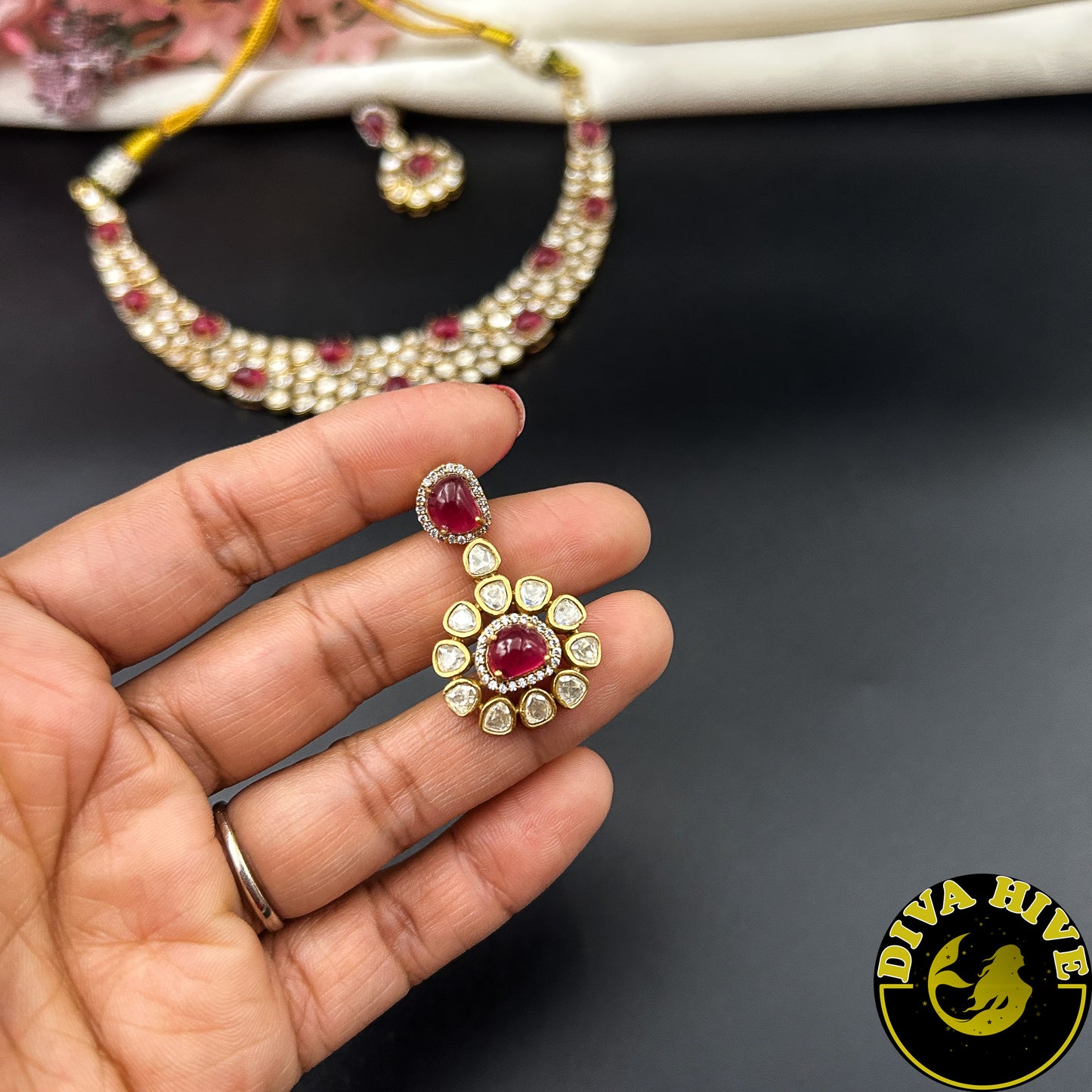 Sunehri 22K Gold Plated Moissanite Necklace Set
