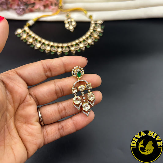 Noor Tara 22K Gold Plated Moissanite Necklace Set
