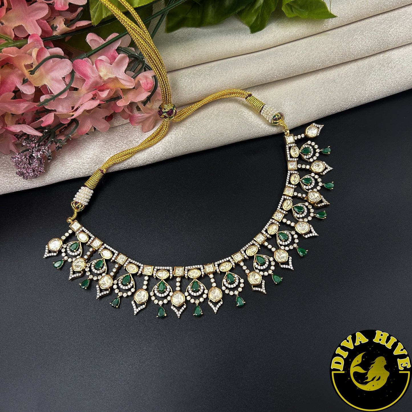 Noor Tara 22K Gold Plated Moissanite Necklace Set