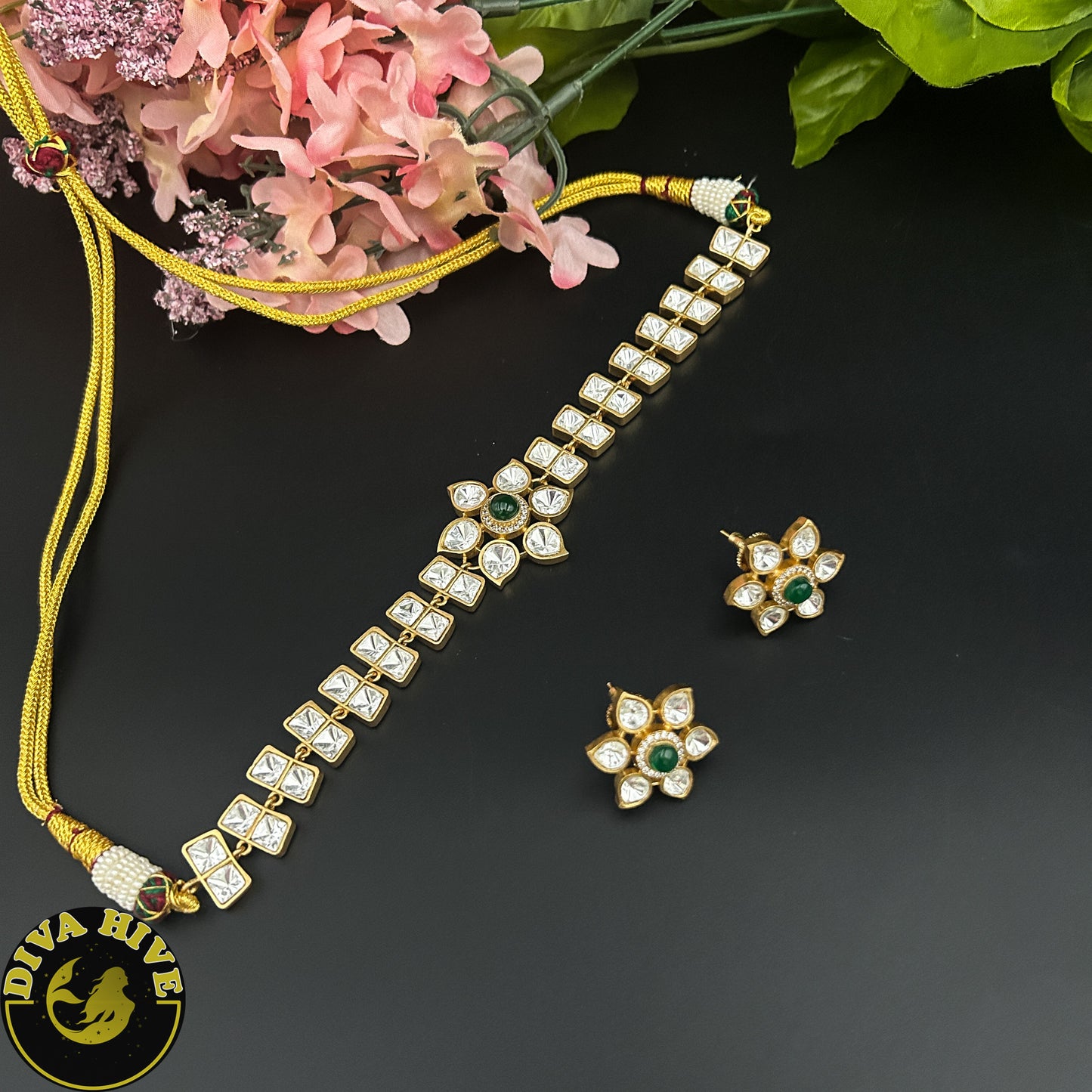 Prita Moissanite Delicate Choker - Necklace -Diva Exclusive, featured, Kundan, moissanite, Necklace - Divahive