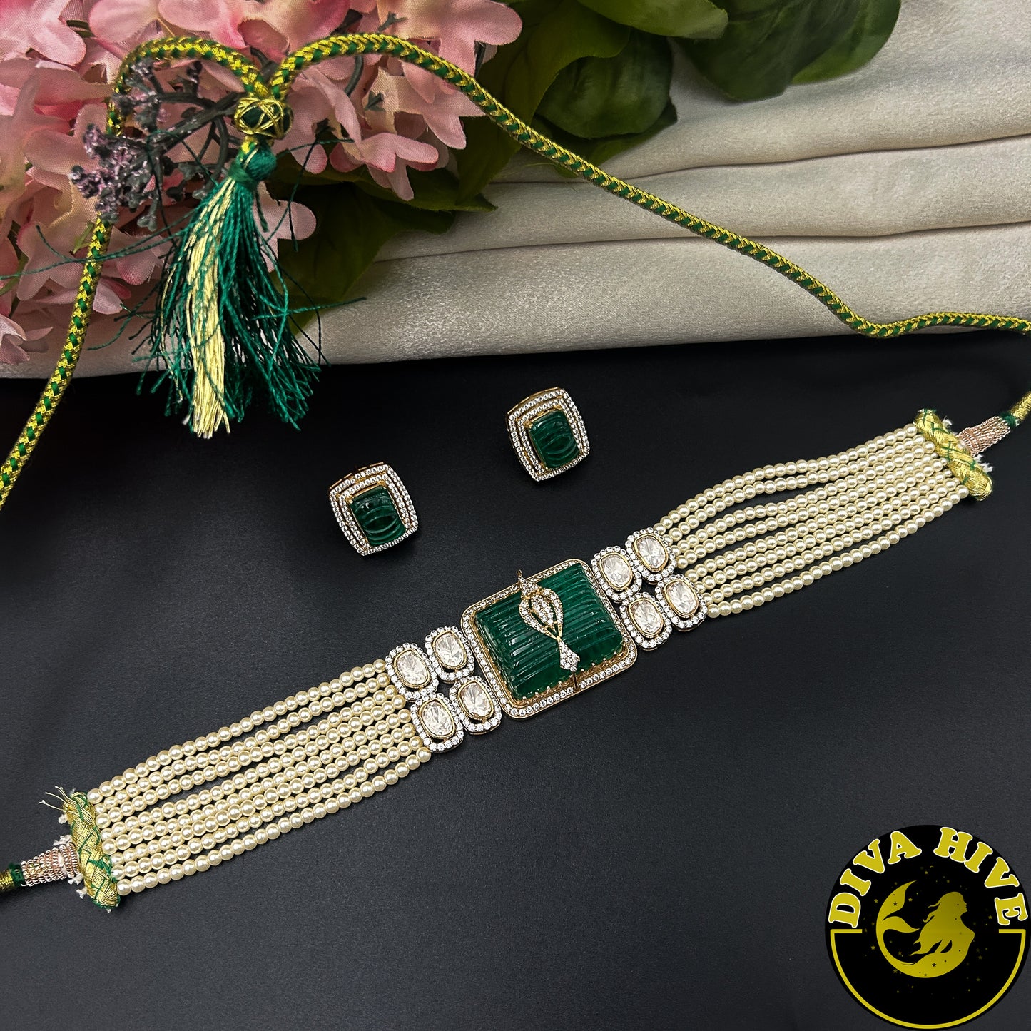 Ziya Moissanite Necklace Set - Necklace -Choker, Doublet, Kundan, moissanite, Necklace - Divahive
