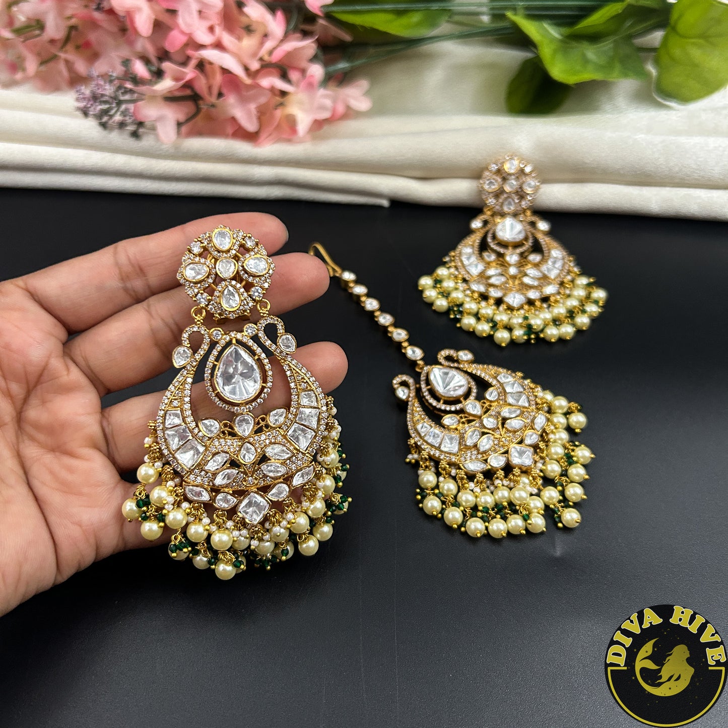 Aarzoo Chaandbali Moissanite Earring with Maangtika