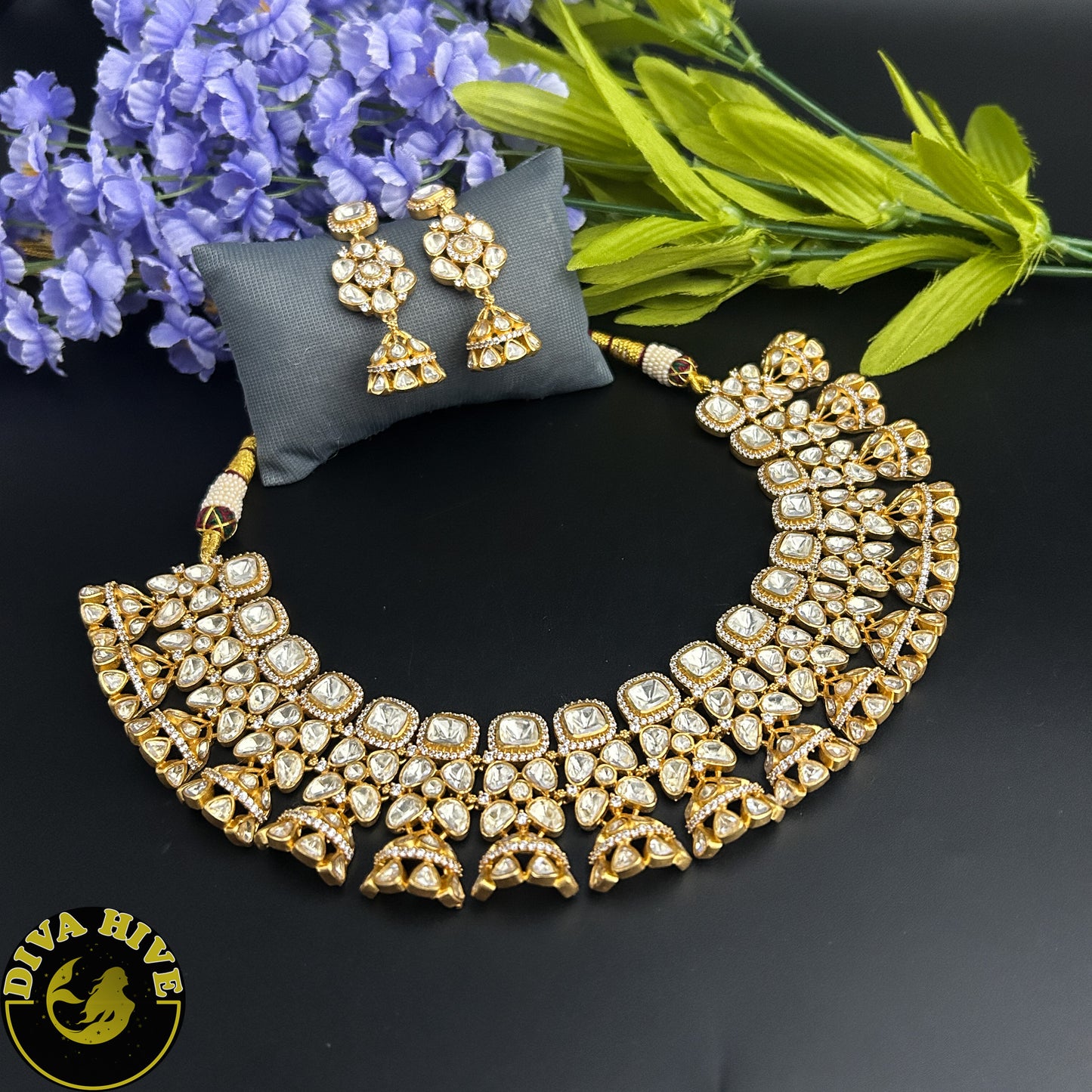 Moh 22k Gold Plated Moissanite Necklaace - Necklace -1 GM Gold, Diva Exclusive, Green, moissanite, Necklace - Divahive