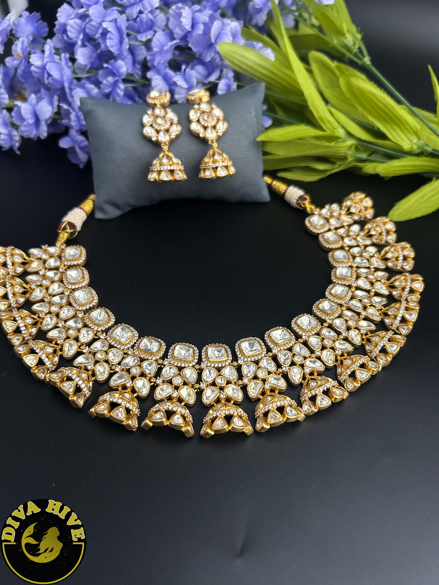 Moh 22k Gold Plated Moissanite Necklaace - Necklace -1 GM Gold, Diva Exclusive, Green, moissanite, Necklace - Divahive