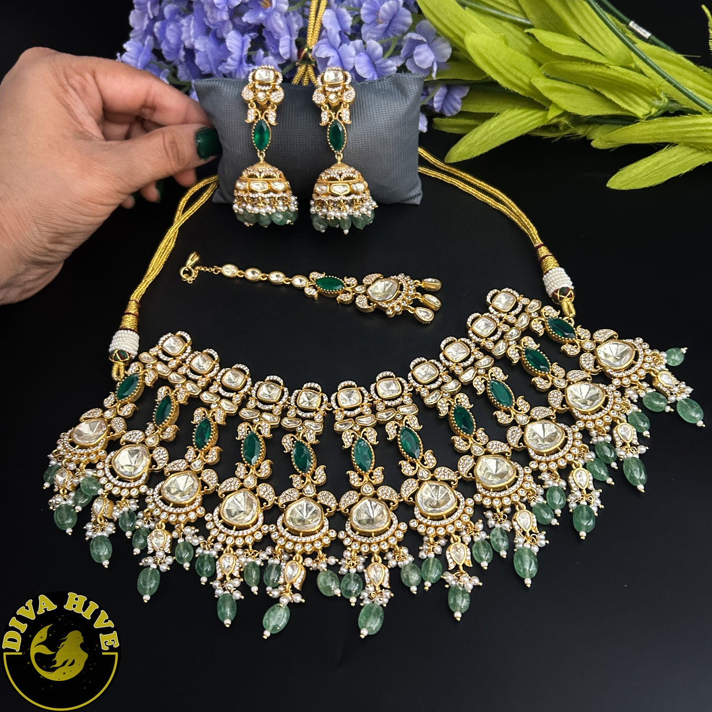 Kaaynat Bridal/Semi Bridal 22k Gold Plated Moissanite Choker Set - Necklace -Diva Exclusive, Kundan, Necklace - Divahive
