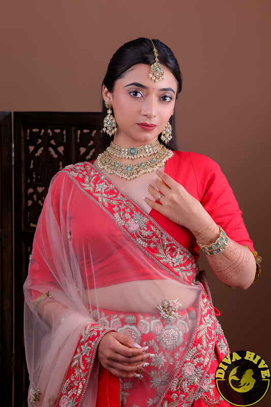 Noor Two Layer 22K Gold Plated Moissanite Bridal/Semi Bridal Choker Necklace Set