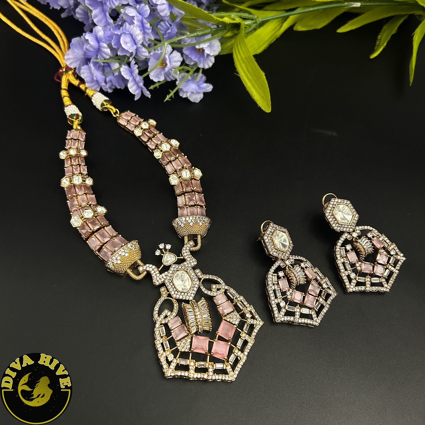 Chaahat Moissanite Necklace - Necklace -Diva Exclusive, Doublet, featured, Kundan, moissanite, Necklace - Divahive