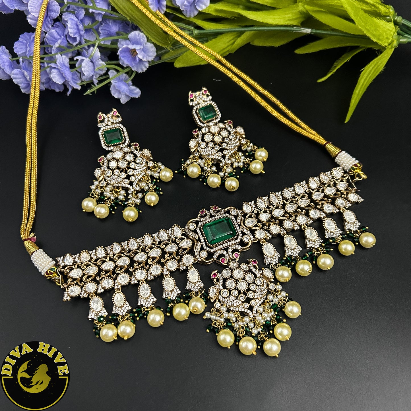 Pashmina Moissanite and Doublet Choker - Necklace -Diva Exclusive, Doublet, Kundan, moissanite, Necklace - Divahive