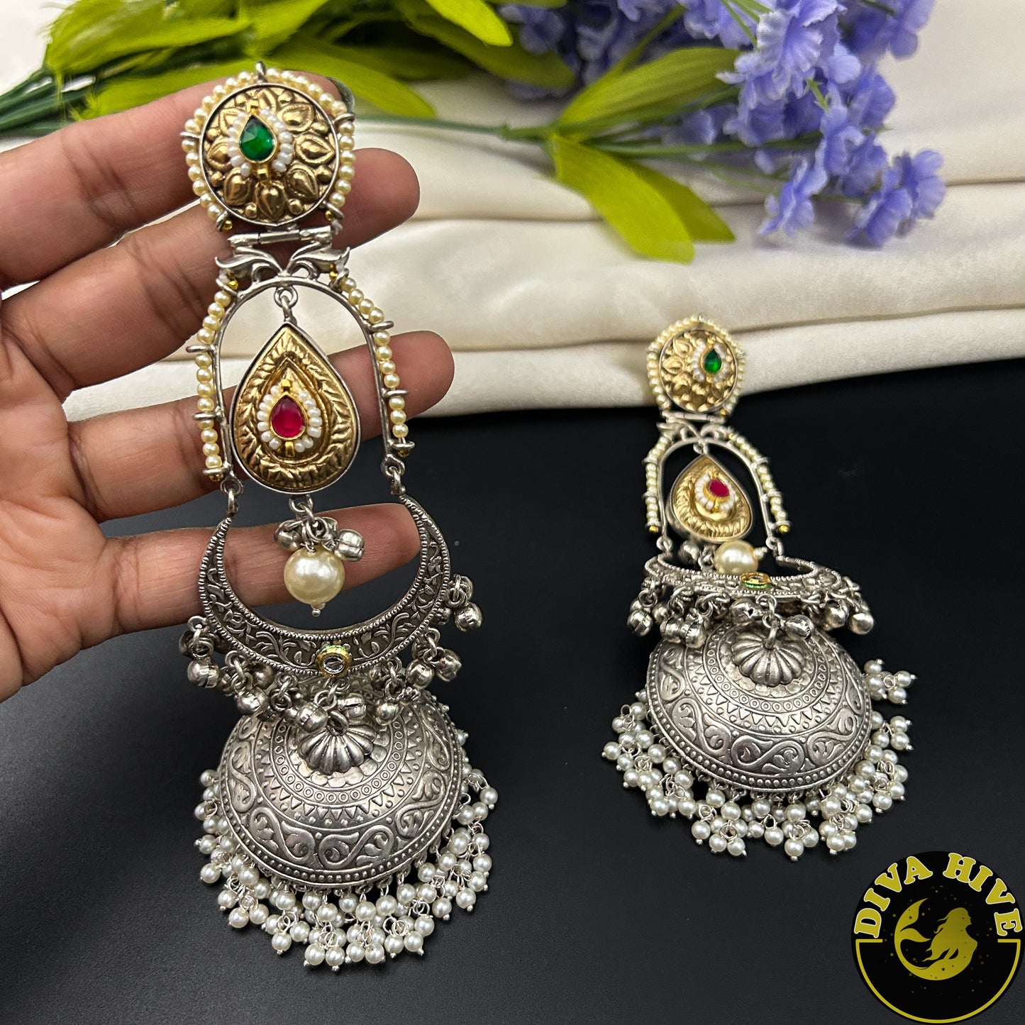 Kaaya Long Chain Earring - Earring -925Silver, Diva Exclusive, Earring, featured, Fusion, Silver - Divahive