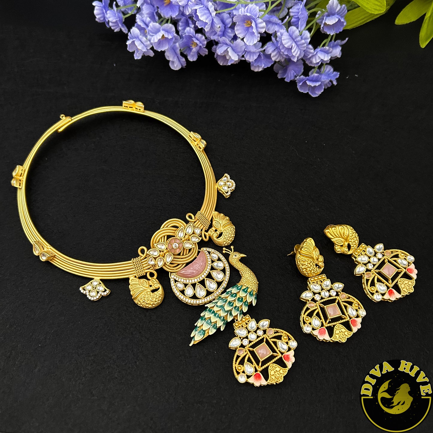 Aarzoo Peacock Hasli - Necklace -925Silver, featured, Fusion, Necklace - Divahive